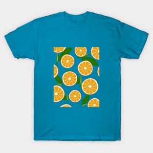 orange slices and leaf pattern T-Shirt